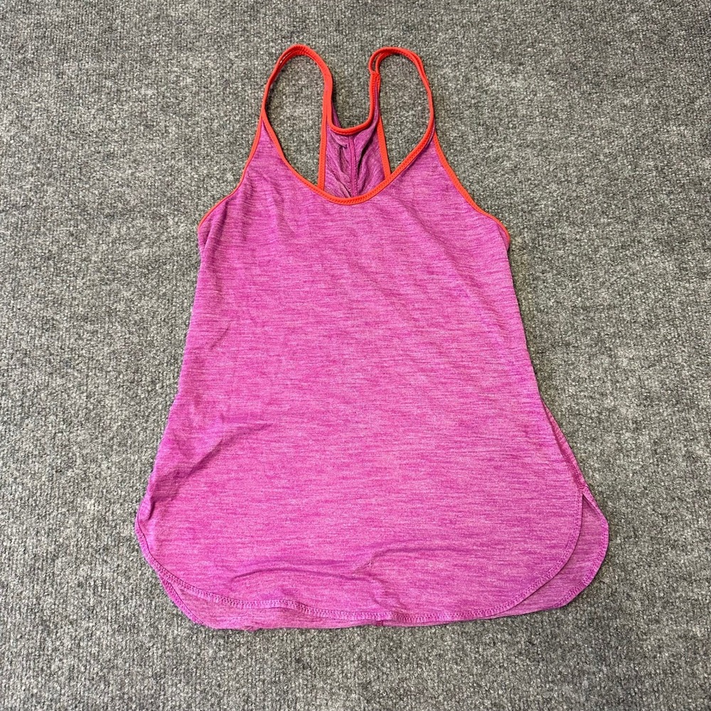 Lululemon Tank Top Womens Size 4 Purple Orange Trim Ruched Racerback Yoga Active